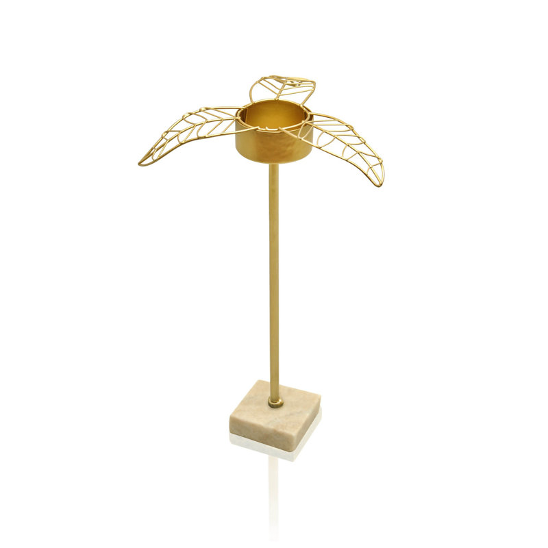 Chandelle en métal, H 9 po x l 6 po x P 6 po, Or