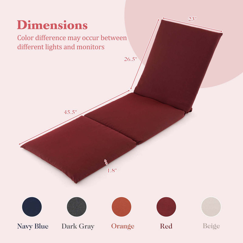 1 coussin de chaise longue d'extérieur avec sangles de fixation autoagrippantes, Rouge