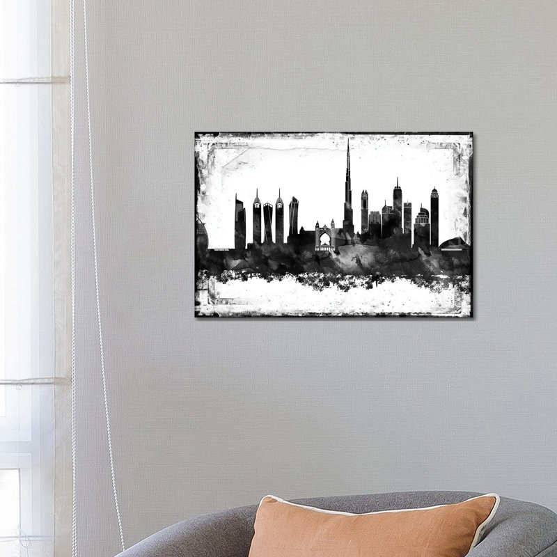 Dubai Black & White Film by WallDecorAddict - Wrapped Canvas Print, 45.72cm H x 66.04cm W x 1.9cm D