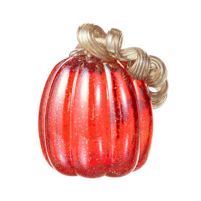 6"H Fall Red Glass Pumpkin With Glitter