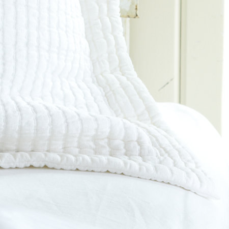 Hudson Stripe Single Coverlet, White, Queen