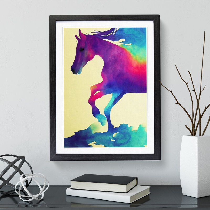Watercolour Horse No.4 Abstract - Wall Art, White, Black Frame, 64cm H x 46cm W