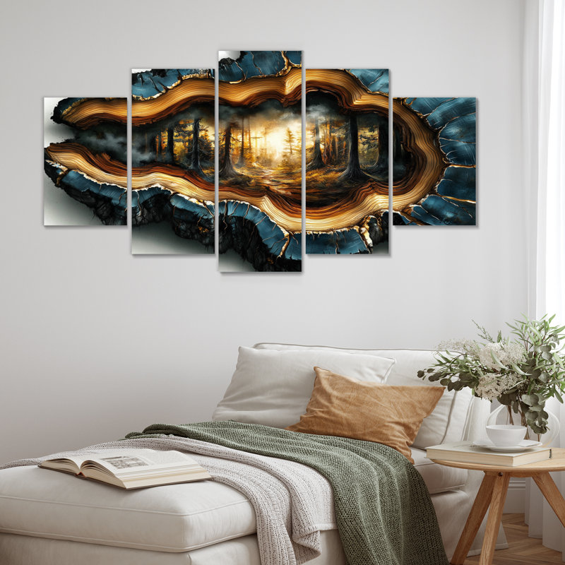 Forêt dans la glissade en bois bleu Fusion - Art mural forêt - Art mural traditionnel, H 32 po x l 60 po, 5