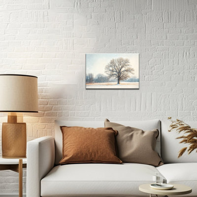 Paysage d'hiver, reproduction d'art sur toile, arbre enneigé, paysage sauvage, affiche de peinture, prêt à accrocher, art moderne sur toile, scène d'hiver pour salon, décoration murale de Noël, 12 po x 16 po