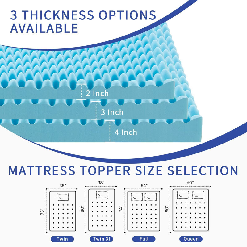Alwyn Home 4 inch Egg Crate Memory Foam Mattress Topper with Gel Infusion, CertiPUR-US Certified, Queen