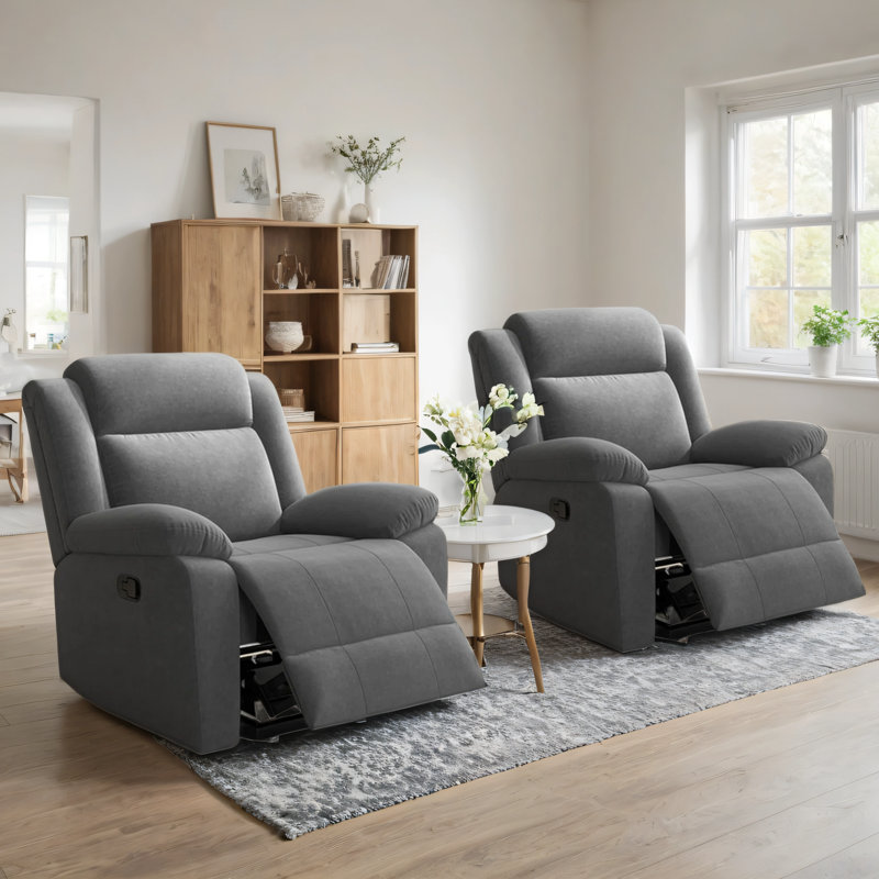 Carshalt 37.4" Wide Modern Upholstered Manual Rocker Recliner (Set Of 2), Gray