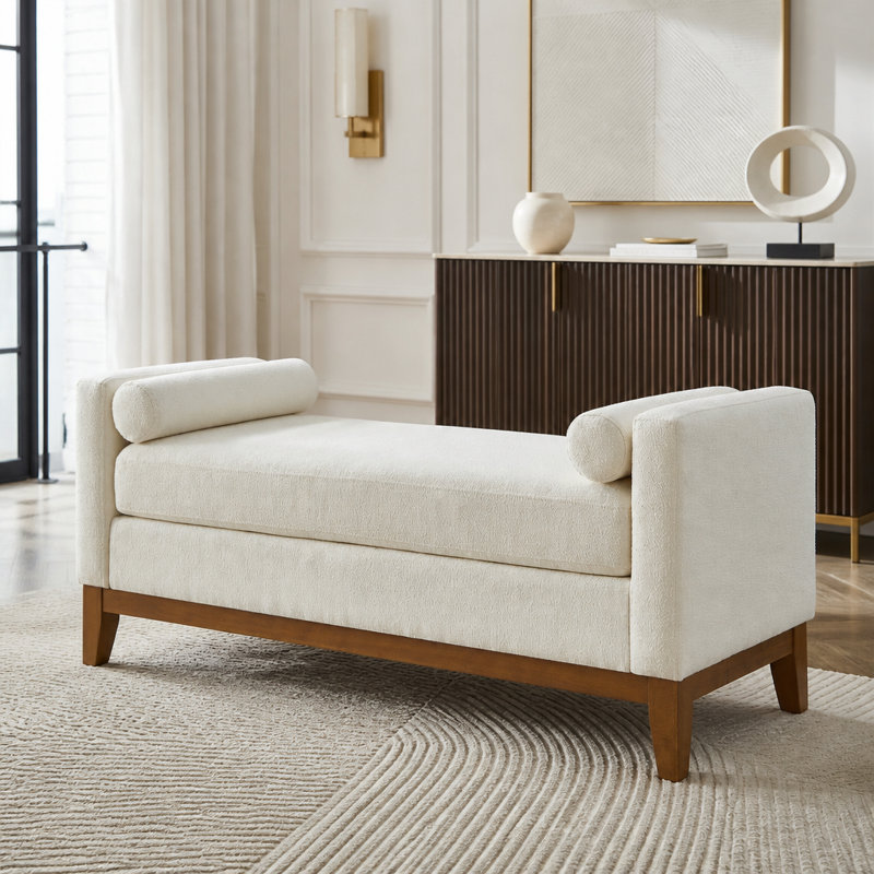 Grand repose-pieds rembourré en tissu avec coussins, Beige