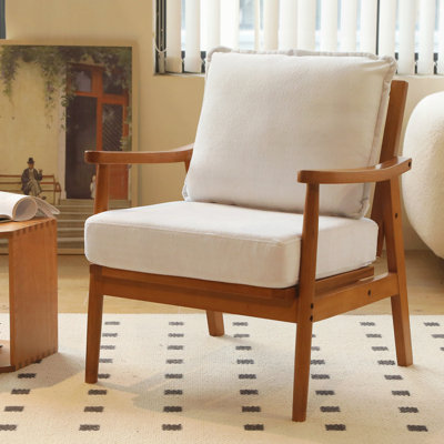 Accent Chair With Solid Wood Legs, Living Room Chair With Soft Fabric Cushion