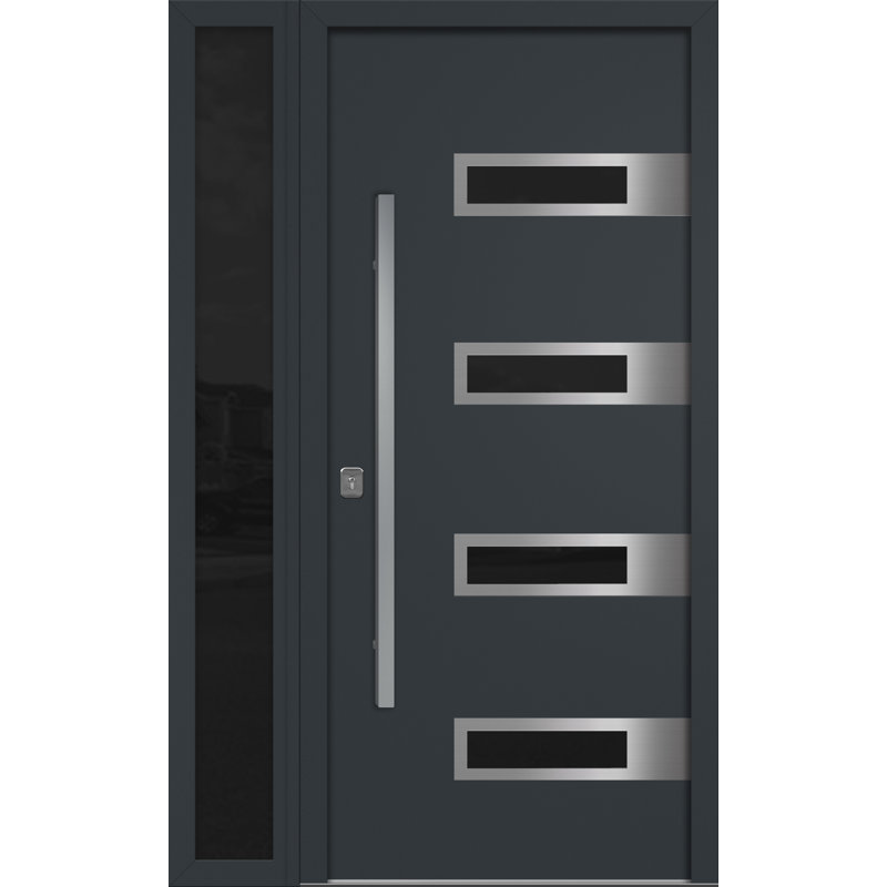 Porte d'entrée extérieure moderne en acier 36 po x 80 po - Inox S4 avec éclairage latéral, S'ouvre à droite vers l'intérieur