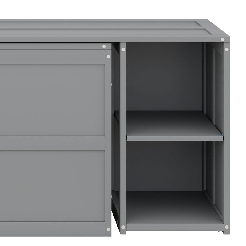 Structure de lit à armoire murale avec tablettes de rangement, gris