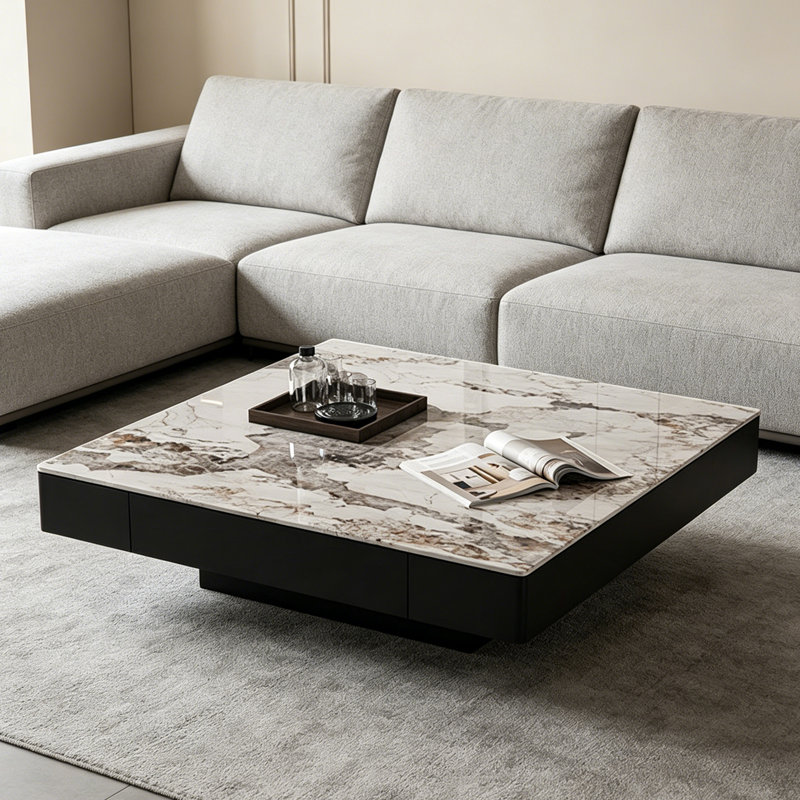 Table basse Modern, H 15 po x L 31,5 po x l 31,5 po, Blanc / Brun