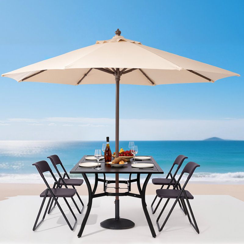 Outdoor Patio Dining Table Rectangular Metal Slat Garden Furniture for 6