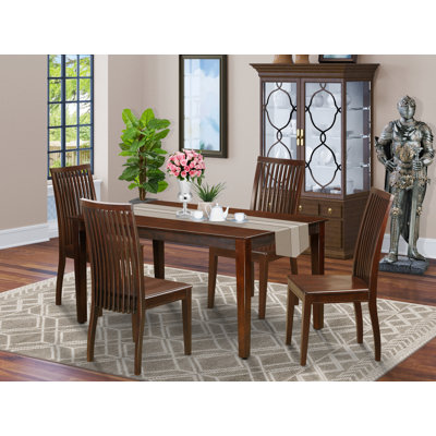 5 Piece Dining Room Table Set Includes a Rectangle Kitchen Table and 4 Dining Chairs, 36x60 Inch, Mahogany