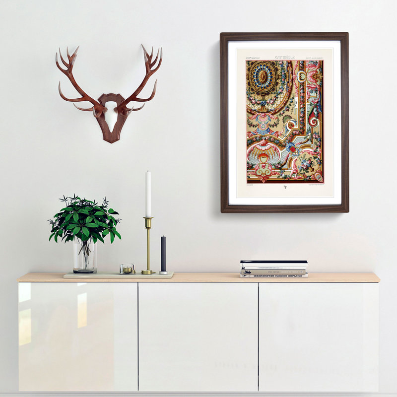 Romantic 18th Century Pattern by Albert Racinet - Picture Frame Painting Print, Walnut, 76cm H x 50cm W x 2cm D