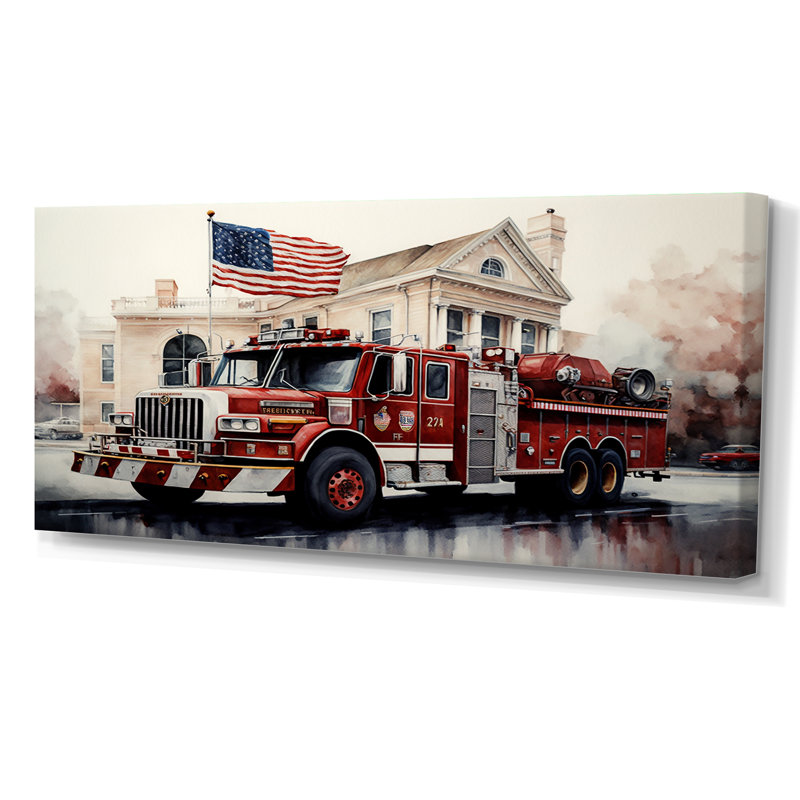 Fiery Pursuit I - Camion de pompiers, Toile tendue, H 28 po x l 60 po x P 1,5 po
