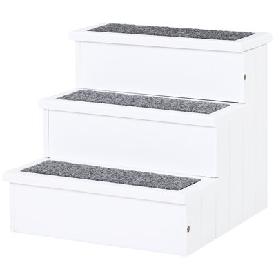 White 3 Step Wooden Pet Stairs Ramp, Non Slip For Small Dogs, Cats And Dogs -