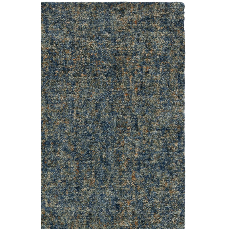Tapis bleu foncé / beige touffeté à la main importé en laine / coton sans motif Chomitzki, Rectangle 8 pi x 10 pi