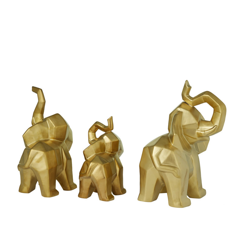 Ensemble de sculptures éléphant en céramique Alaysha, Doré