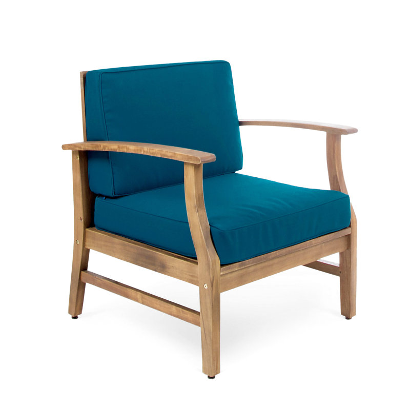 Weather Club Chair In Blue, Made Of Solid Wood Outdoor Constructed With Strong To Elements, Blue