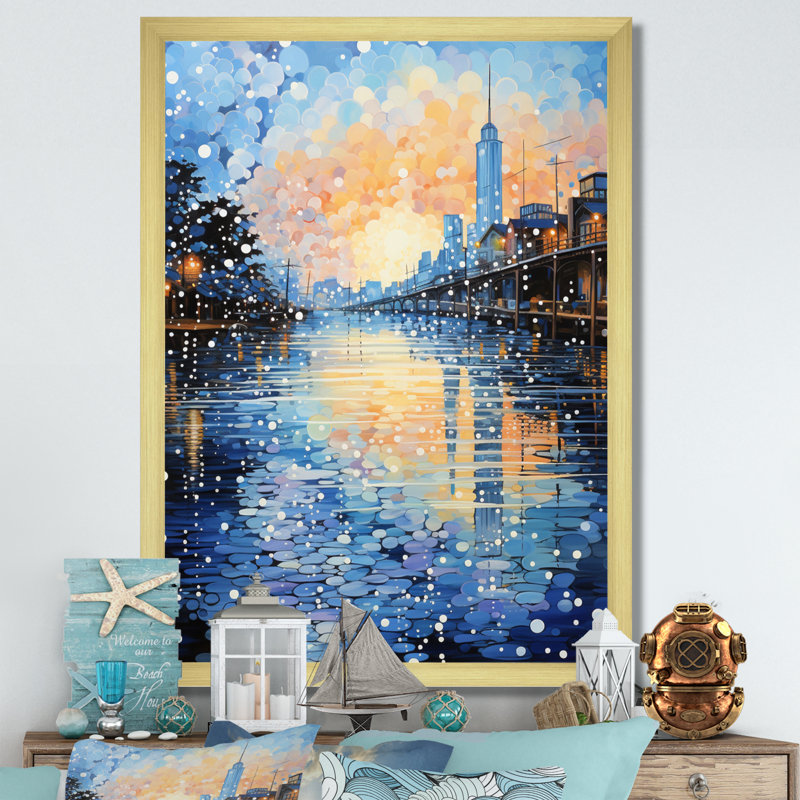 Comella Beach Photo Pier Reflections III sur toile, H 32 po x l 24 po x P 1 po, Encadrement doré