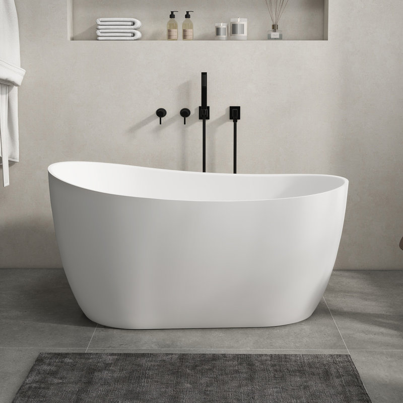 51" Freestanding Soaking Bathtub Solid Surface Stone Resin Soaking Tub