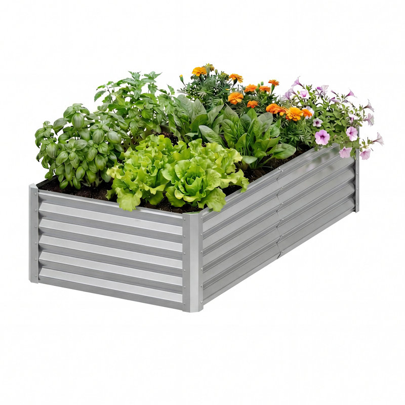 Galvanized Raised Garden Bed With Gloves, Green, 24" H x 96" W x 48" D