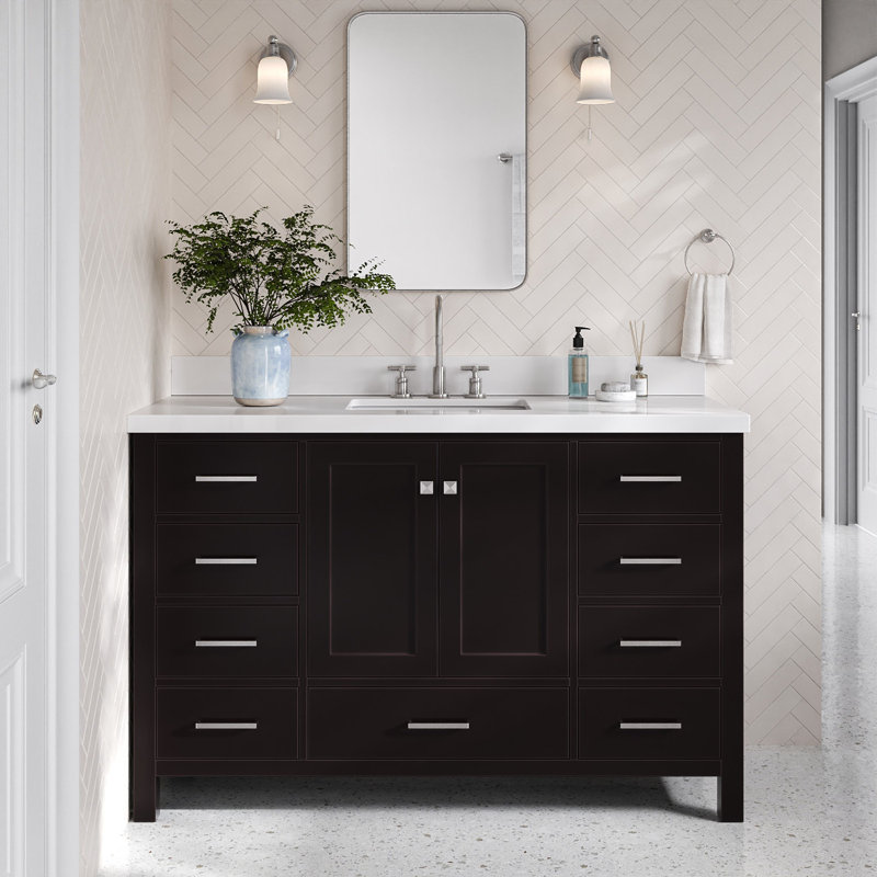 Ensemble de meuble-lavabo simple 55 po Cambridge, Espresso / nickel brossé, Rectangle 