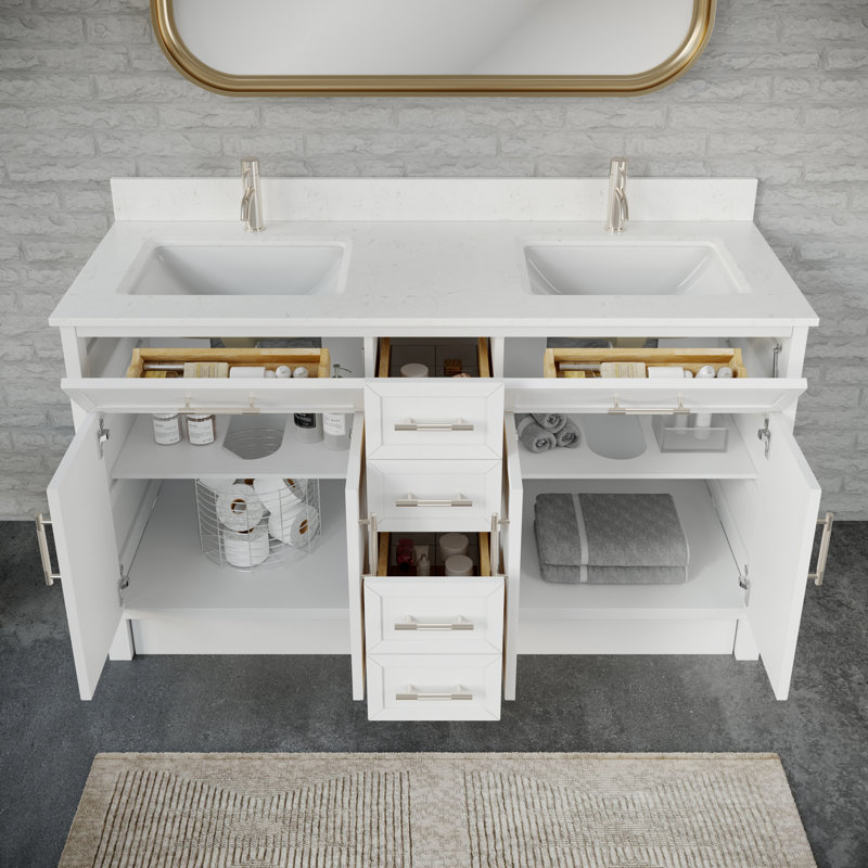 Ensemble de meuble-lavabo blanc en bois massif l 60 po x P 22 po Blakely II, Blanc, 60"