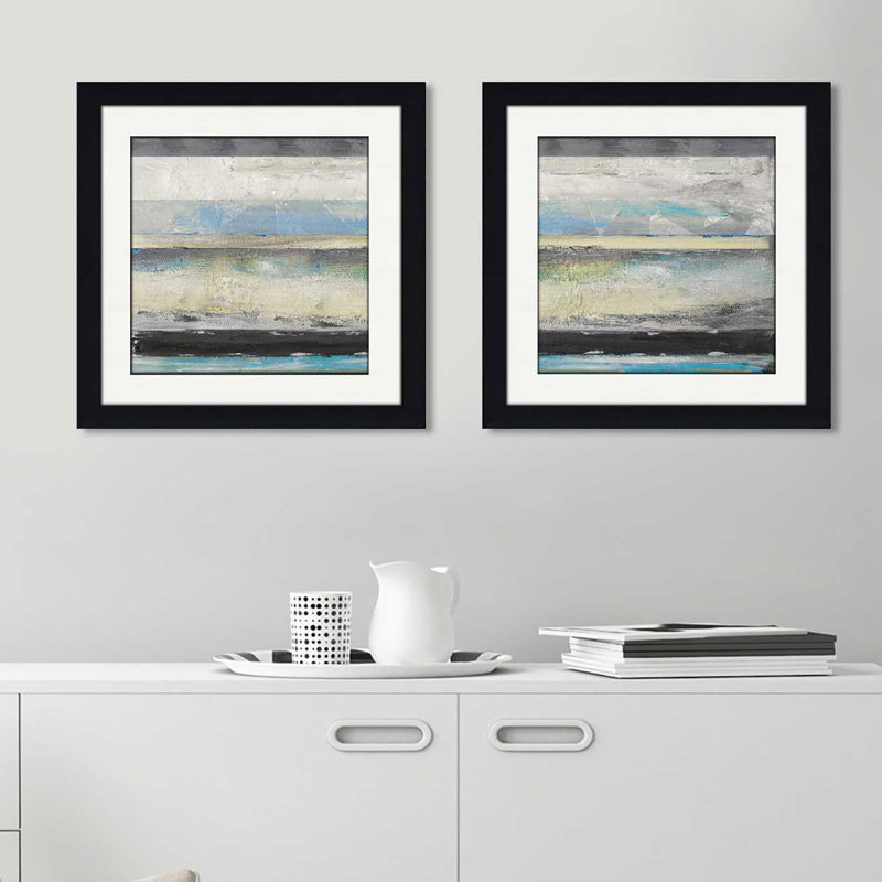 «Stratis III», ensemble de 2 reproductions de peintures à l'acrylique encadrées, H 16,5 po x l 33 po x P 1 po, Blanc mat