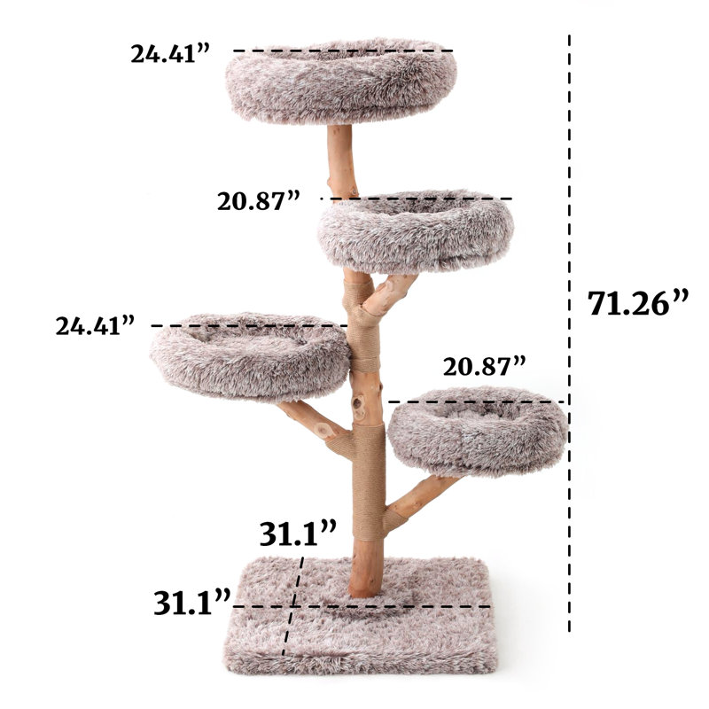 71" Plush Cat Tree, 4 Cat Condos