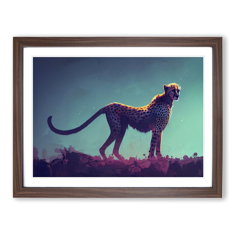 Cheetah - Single Picture Frame Painting, 46cm H x 64cm W x 2cm D, Walnut