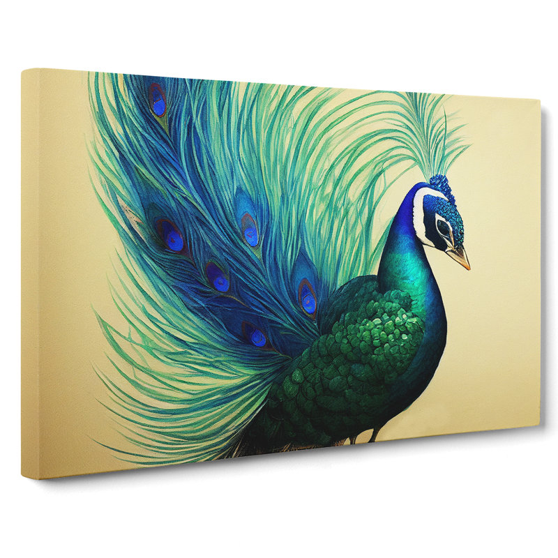 Peacock In Watercolour - Wrapped Canvas, 40cm H x 60cm W x 3cm D