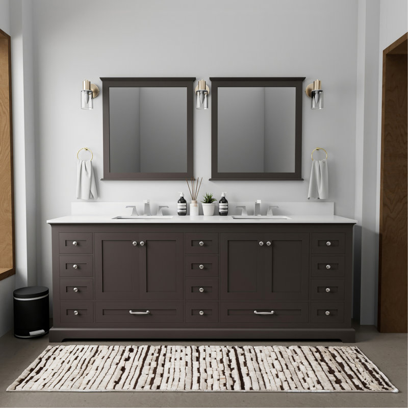 Meuble-lavabo double 84 po L 22 po x P, comptoir en quartz blanc, robinet, 34 miroirs - surface de rangement durable pour salle de bain
