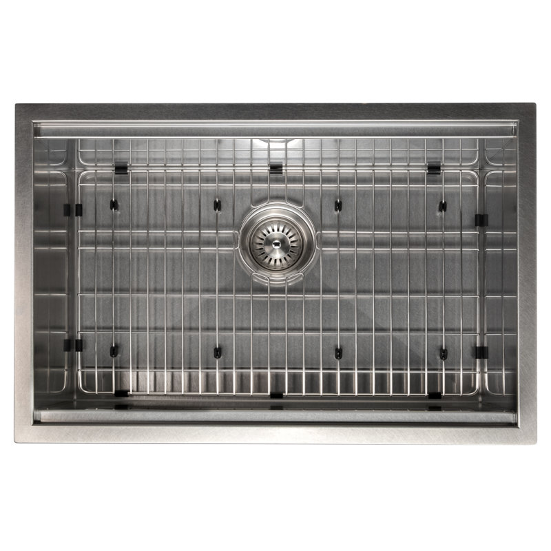 ZLINE 27" Garmisch Undermount Single Bowl Fingerprint Resistant Stainless Steel Kitchen Sink with Bottom Grid and Accessories