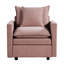 Fauteuil en chenille rose pour salon - siège profond et coussins double couche en tissu de loisirs rose, design, confort des coussins
