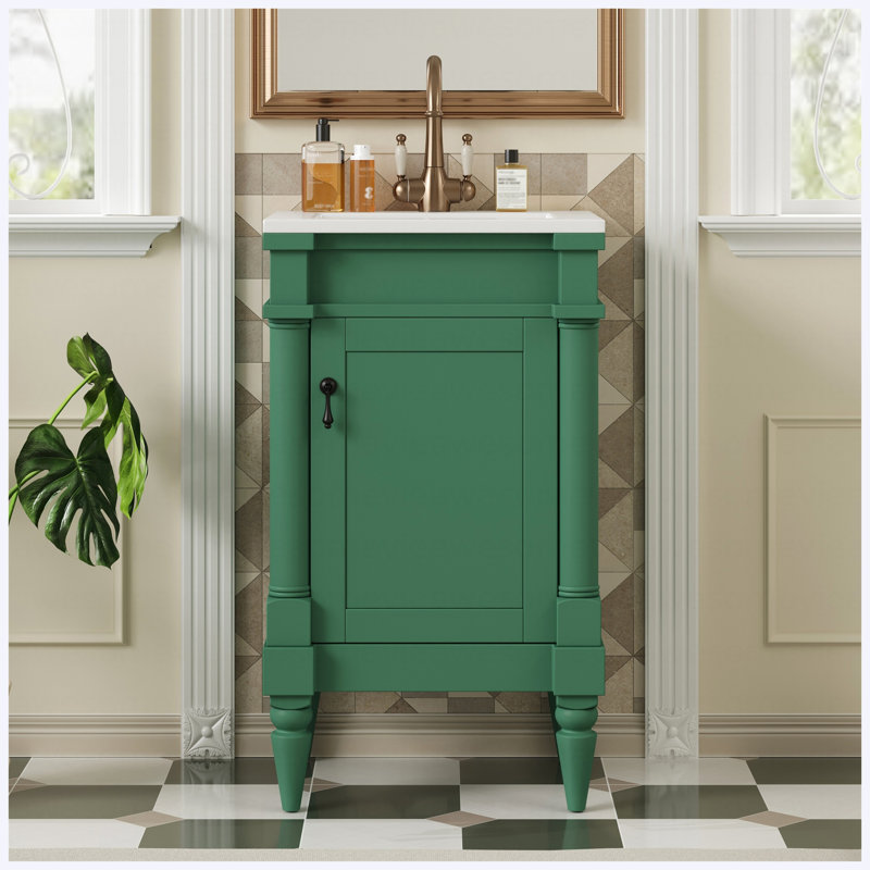 Meuble-lavabo moderne autoportant de 18 po avec lavabo, armoire de rangement à une porte avec tablette réglable, conception compacte pour petits espaces