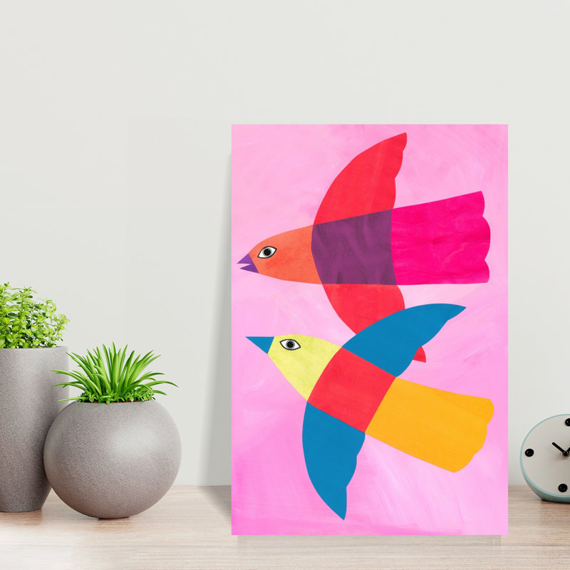 Oiseaux volants colorés, art géométrique abstrait coloré, art mural, 18" H x 12" W