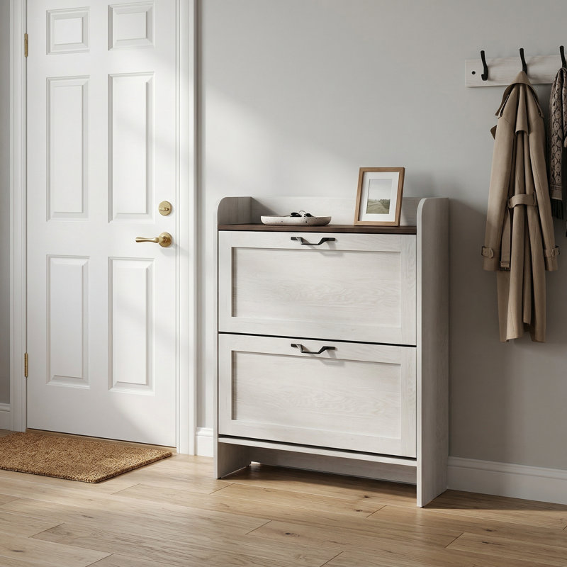 Armoire de rangement pour chaussures avec 2 tiroirs rabattables - peut contenir 16 paires pour le vestibule avec portes et tablettes réglables, range-chaussures