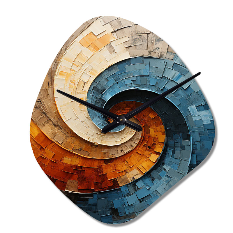 Collage en spirale - horloge murale asymétrique en spirale abstraite, sarcelle, Grand