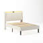 Structure de lit simple avec tête de lit et structure rembourrées confortables - métal et bois, 800 lb maximum, beige, 2 prises de courant alternatif, plateforme de montage silencieuse, base en bois tendre, capacité de 800 lb, velours beige, bruit-217158457