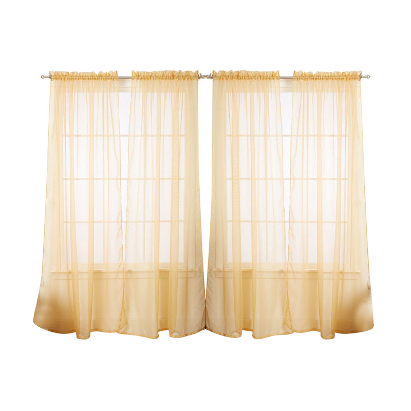 Solid Color Sheer Rod Pocket Curtain Panels, Gold