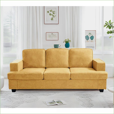 Sofas, Modern 3 Seater Couch with Deep Seating High-Density Foam for Living Room Apartment Office | Velvet | Mustard Yellow
