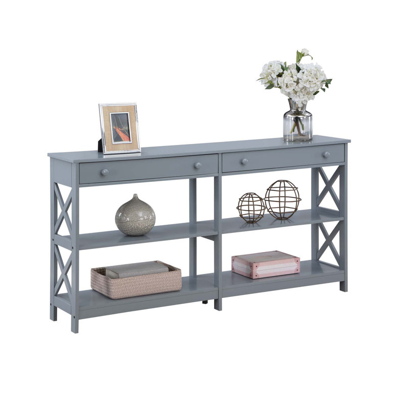 Console 2 tiroirs 60 po avec tablettes Lemay, gris, H 31,5 po x l 60 po x P 12 po