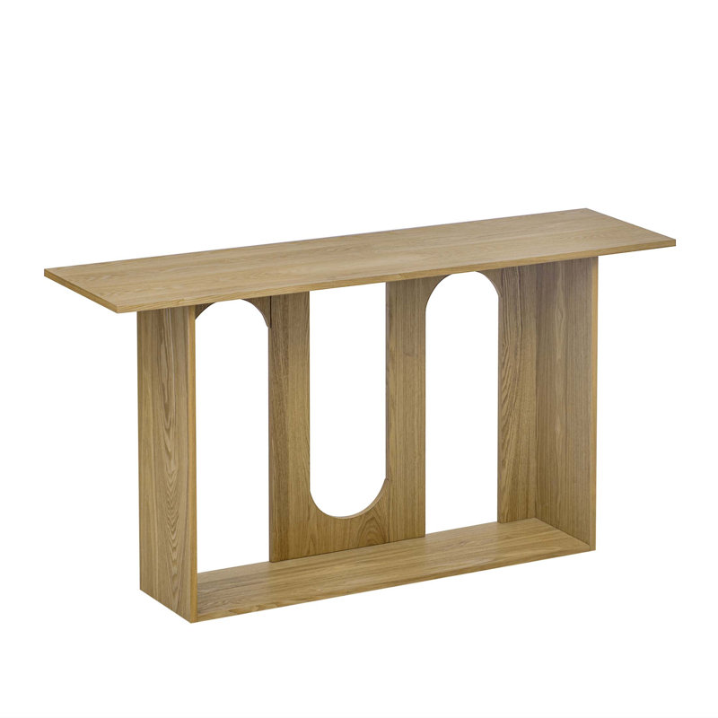 Modern And Curved Design Ash Veneer Console Table With Shelf, Ideal For Entryway, Hallway, Living Room, Foyer, And Corridor