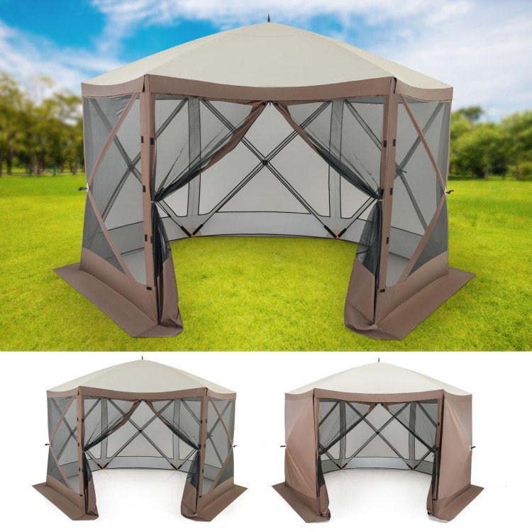 Pop-up Gazebo 6-sided Instant Setup Screen House Hub Tent with Mesh Netting Walls