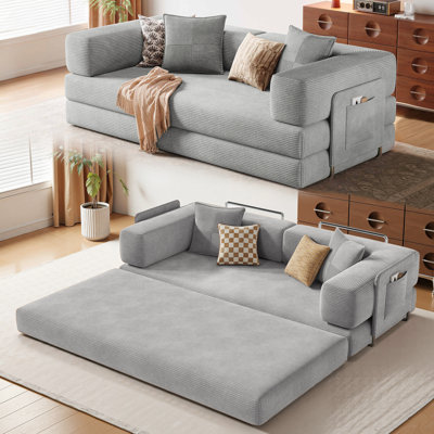 Boneless Folding Convertible Sleeper Sofa Bed, Modern Futon Couch With 2 Pillows, Comfy Fold Out Loveseat Sofa For Living Room Bedroom Guest Room Office, Compression Sofa in Box(Blue)