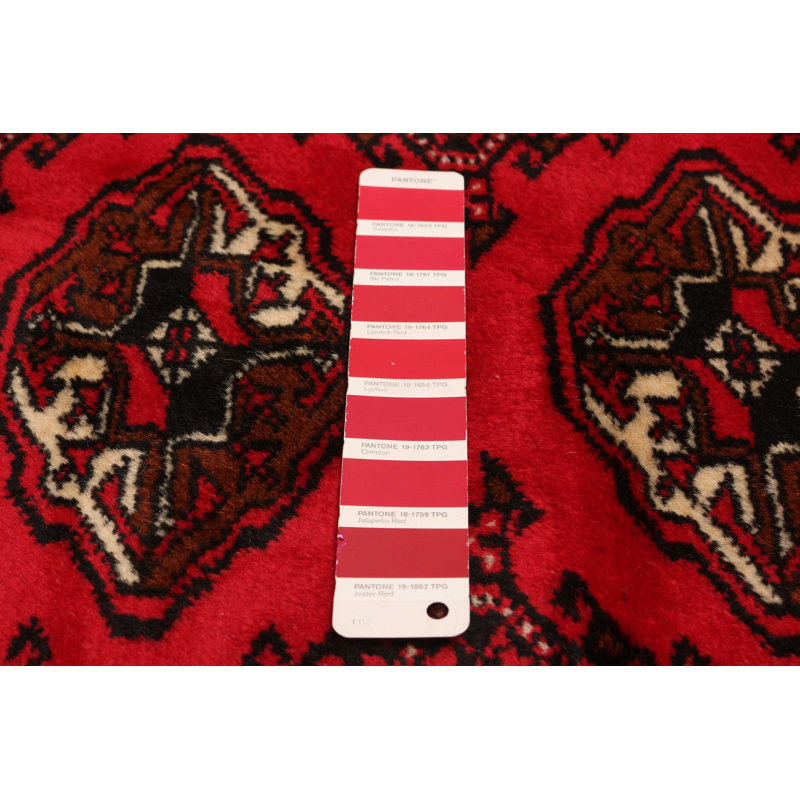 Tapis rouge en laine noué à la main de conception unique 6 pi 4 po x 9 pi 2 po Teimani
