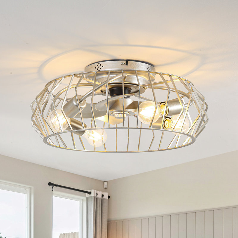 20" Smart Flush Mount Caged Ceiling Fan with Light Kit, APP and Remote Control