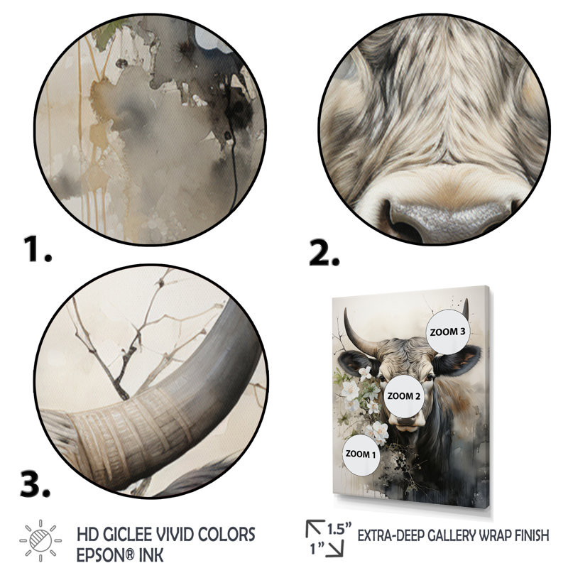 Baylian, art asiatique, vache Sumi X, H 32 po x l 24 po x P 1 po, Cadre flottant noir
