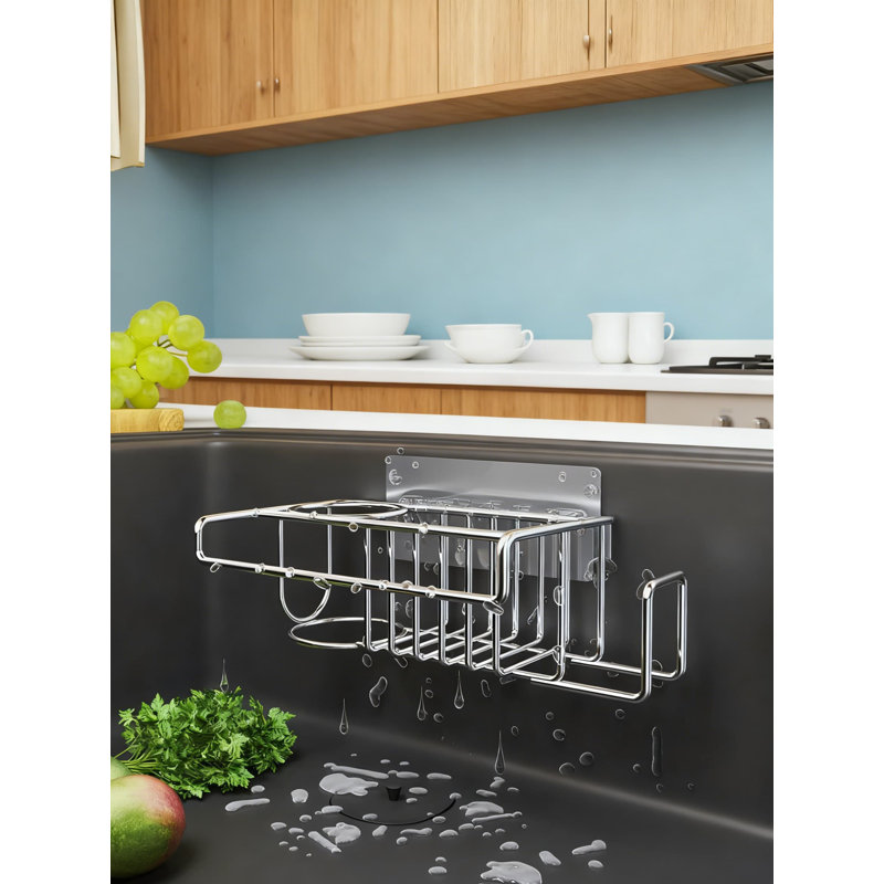 Organisateur de chariot d'évier de cuisine 4 en 1 avec porte-éponge, rangement pour brosse, distributeur de savon et porte-serviettes pour l'organisation du comptoir
